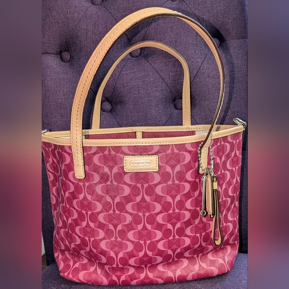Coach Handbags - Coach Pink and Tan Signature Tote